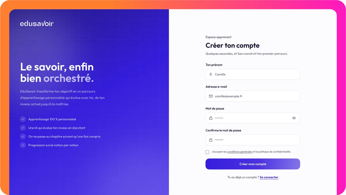 La création de compte EduSavoir : Facebook, Google, Apple ou e-mail.